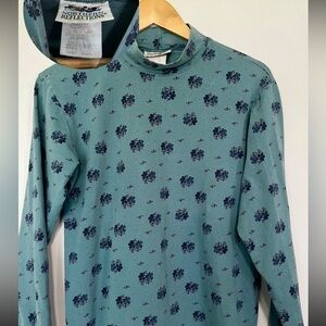 Northern Reflections Teal and Navy Floral Turtleneck Sweater